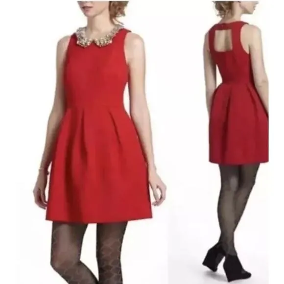 Moulinette Soeurs Anthropologie Red Dress size 6 Fit and Flare sleeveless - Image 2