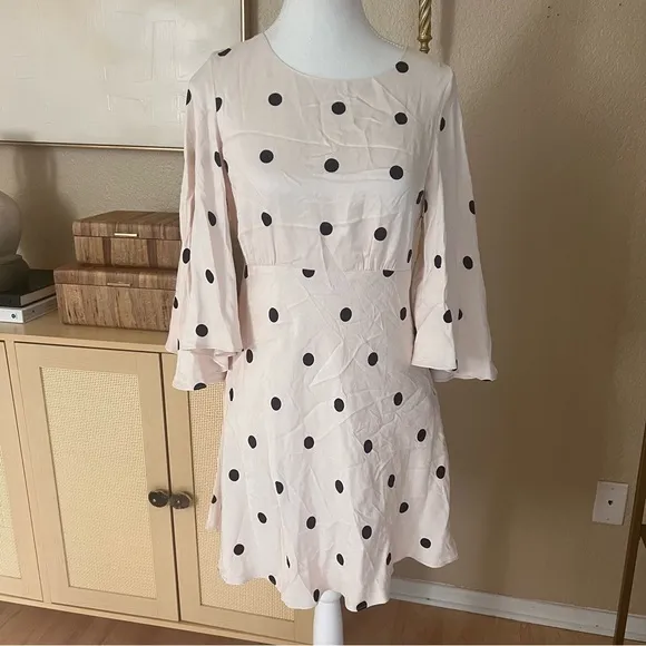 SHONA JOY‎ Cream Shelby Polka Dot Dress Flare Sleeves size 4 - Image 3
