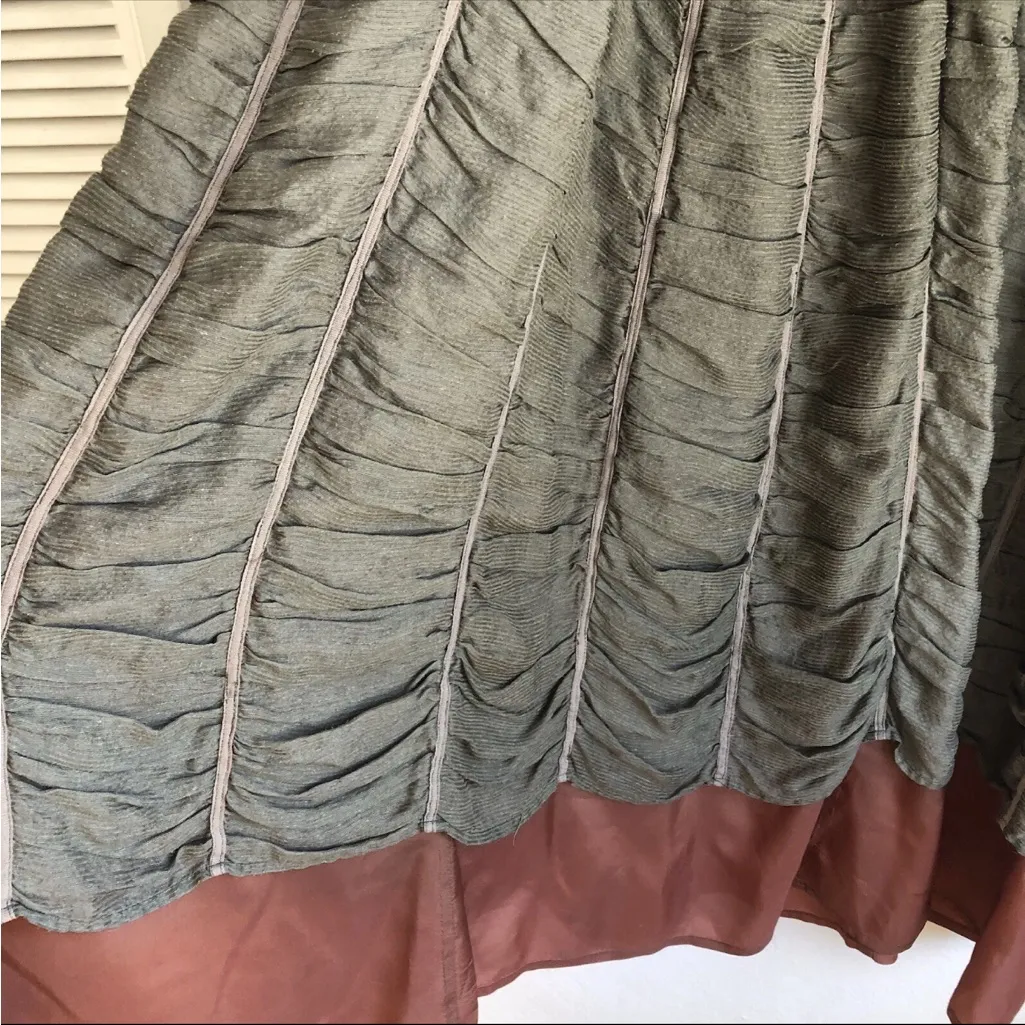 Shack Inc. dress Steampunk Lagenlook Silk Olive Green Large Vintage peasant Brown - Image 2