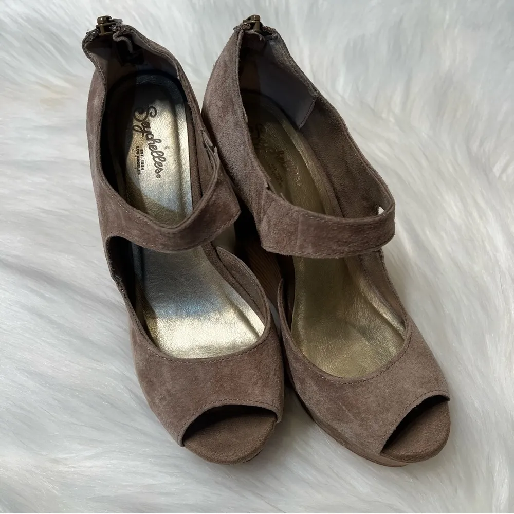 Seychelles Tan Suede Lather Platform Wedges - Image 4