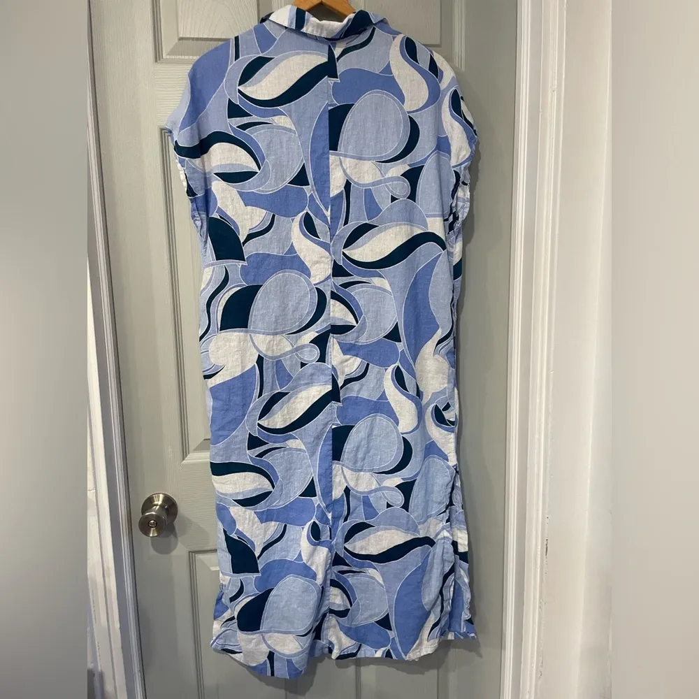 Rachel Zoe Women's L Linen Rayon Blue Sleeveless Collared Pockets Shift Dress - Image 4