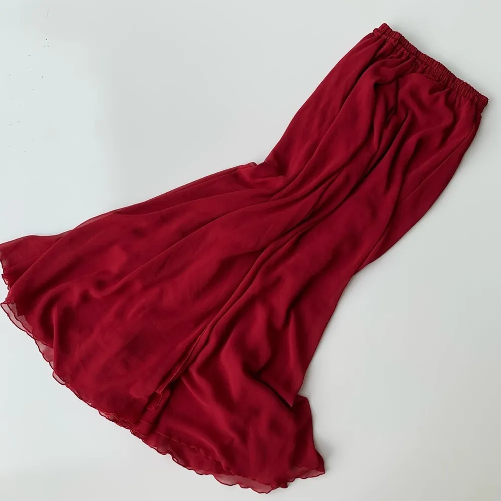 Deep red flowy chiffon maxi skirt. - Image 3
