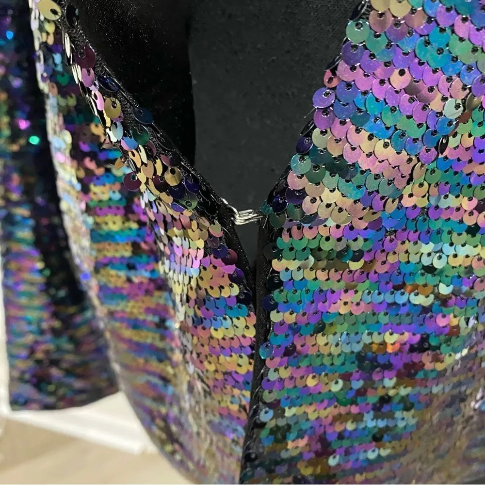 Essue Multi-colored sequin cropped tuxedo jacket Size S - Image 4
