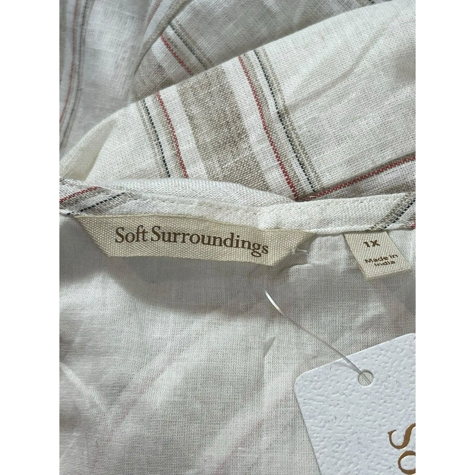 Soft Surroundings Equinox Striped Linen Blend Dress 1X Neutral Tan Tones NWT - Image 5