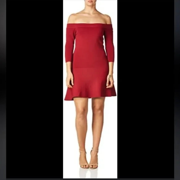 Cupcakes and Cashmere Red Whitley Off The Shoulder Sweater Flounce Dress - Image 2