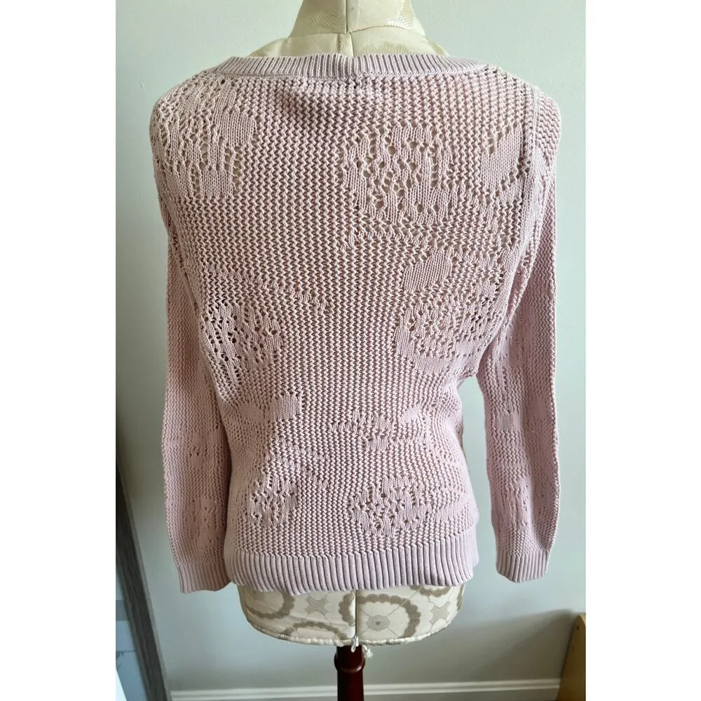 Studio Works Blush Pink Knit Rose Sweater Medium - Image 4