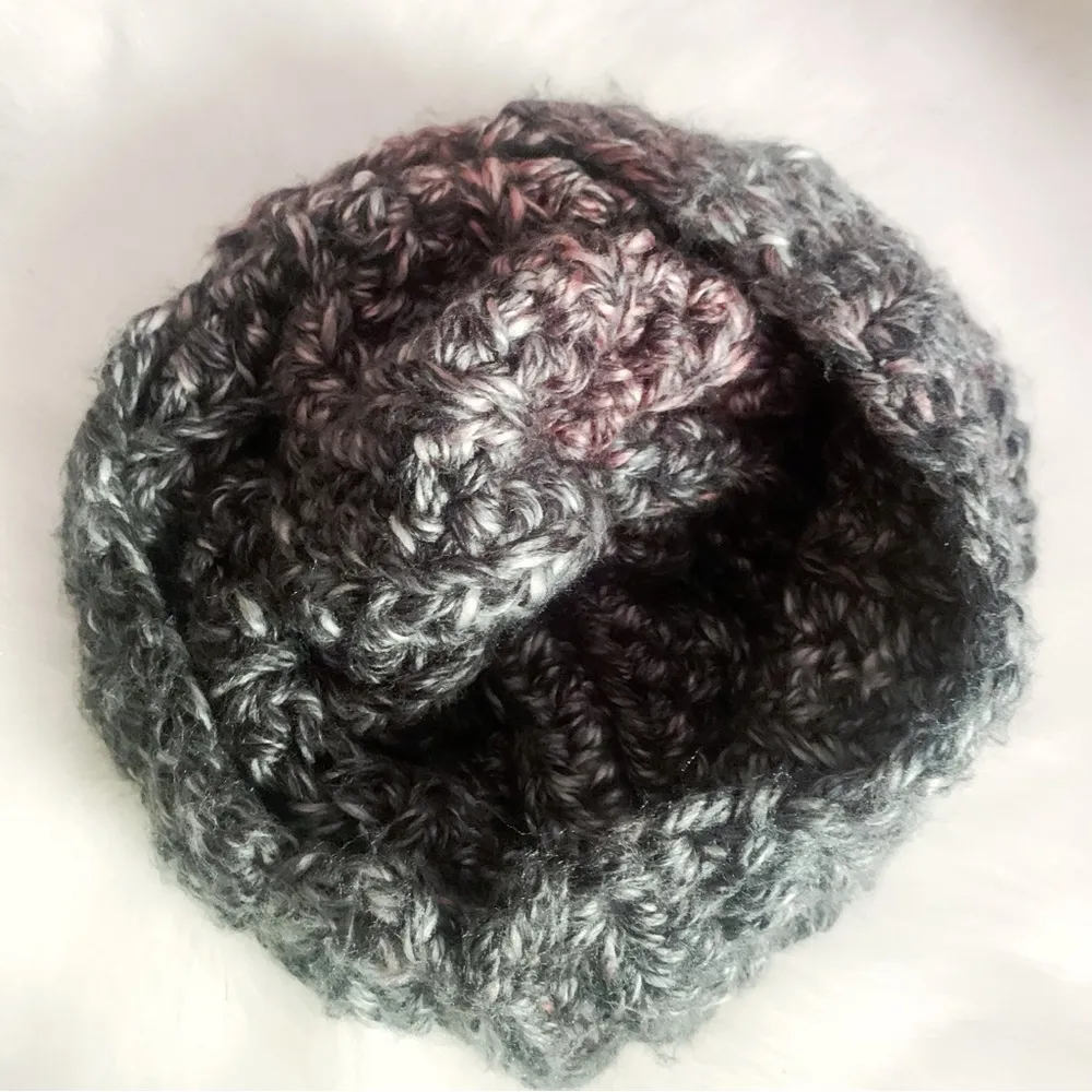 HANDMADE Super Soft Chunky Hand Knit Wool Beanie OS Gray - Image 3