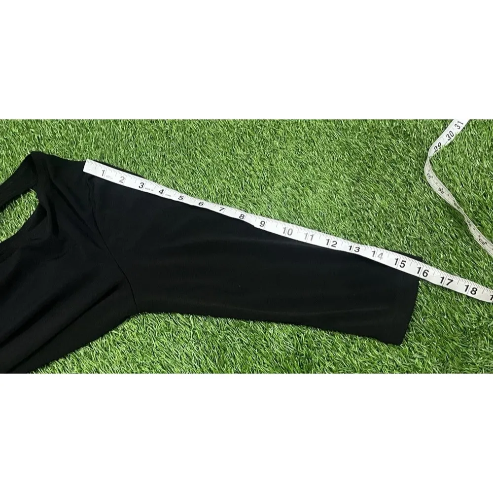 Clara Sun Woo Women’s 3/4 Sleeve Black Top Size Small Cut Out Asymmetrical hem - Image 7