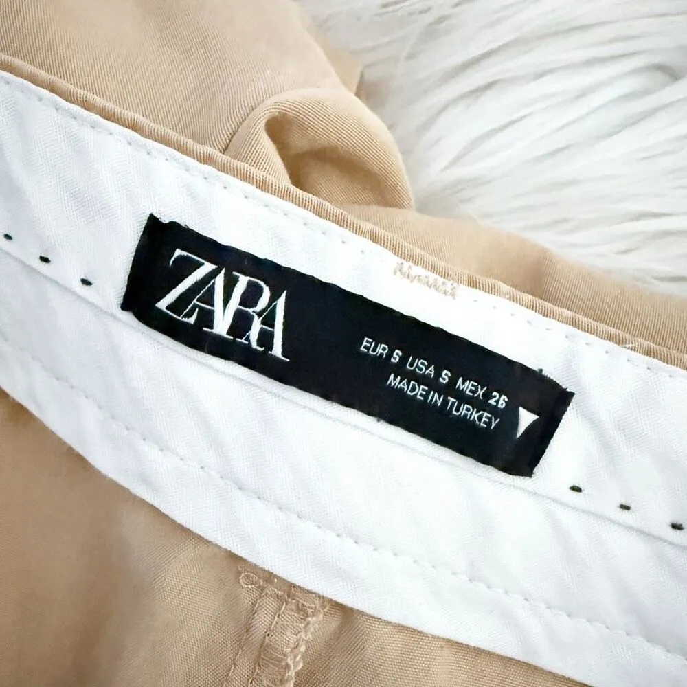 ZARA | Tan Khaki Pleated Trouser High Rise Wide Leg Pants Soft Tailored | Small - Image 6