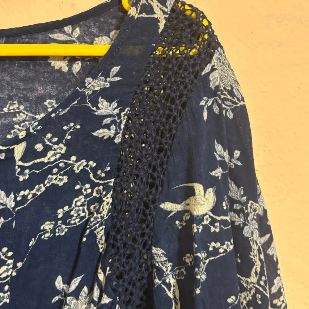 Denim & Supply Ralph Lauren Blue Top Floral Blouse Peasant Flowy Boho size M - Image 4