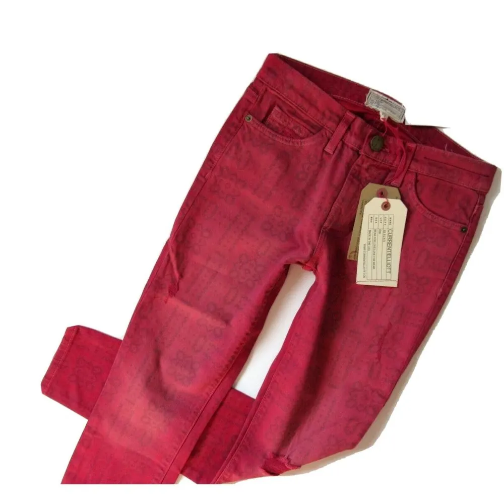 NWT Current/Elliott The Stiletto in Red Coral Bandana Stretch Skinny Jeans 25 - Image 2
