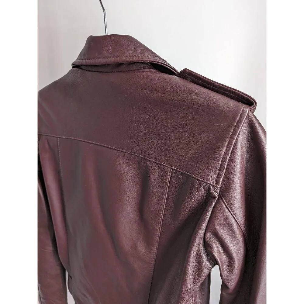 All Saints Balfern Leather Biker Jacket In Deep Berry Size 2 - Image 10