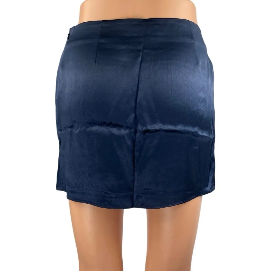 NEW Aritzia Babaton Women's Blue Silky Satin Side Zip Mini Slip Pencil Skirt 0 - Image 2
