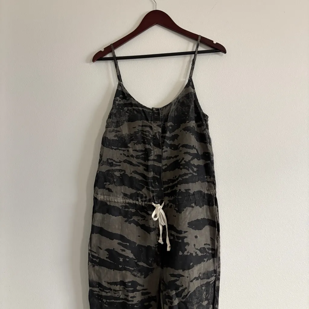 Enza Costa 100% French Linen Jumpsuit Women’s M Grey Print Gray Size M - Image 4