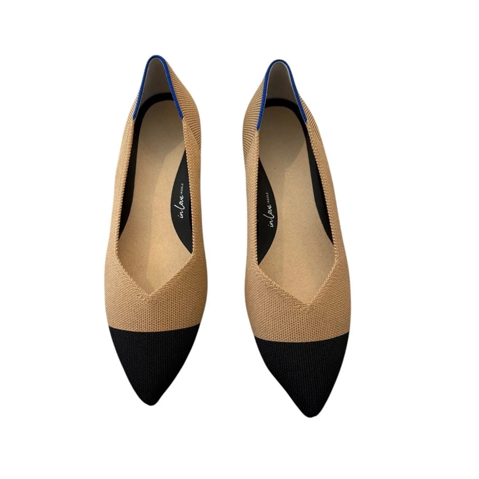 Rothy’s The Point Flats Tan Black Cap Toe Women’s Size 9 Woven Knit Shoes - Image 2