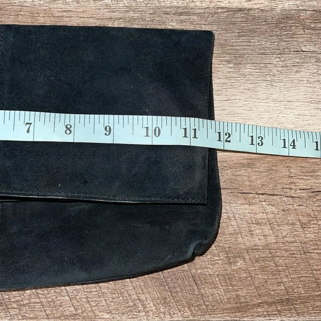 Leith Womens Suede Leather Tassel‎ Detail Zip Top Foldover Flap Clutch Black OS - Image 5