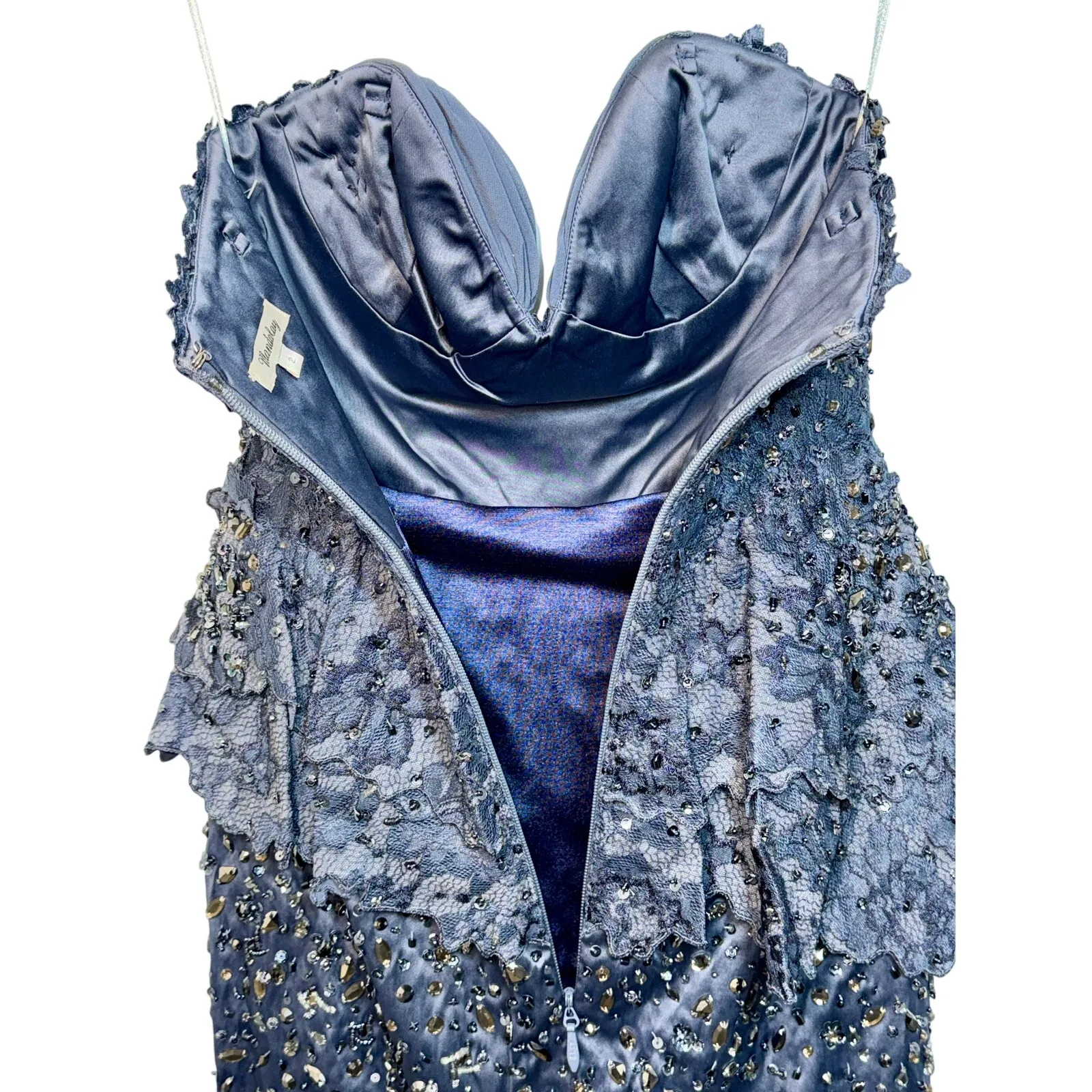 NWT Mandalay Grey Silver Beaded Sequin Lace Mini Cocktail Evening Dress Size 12 Gray - Image 9