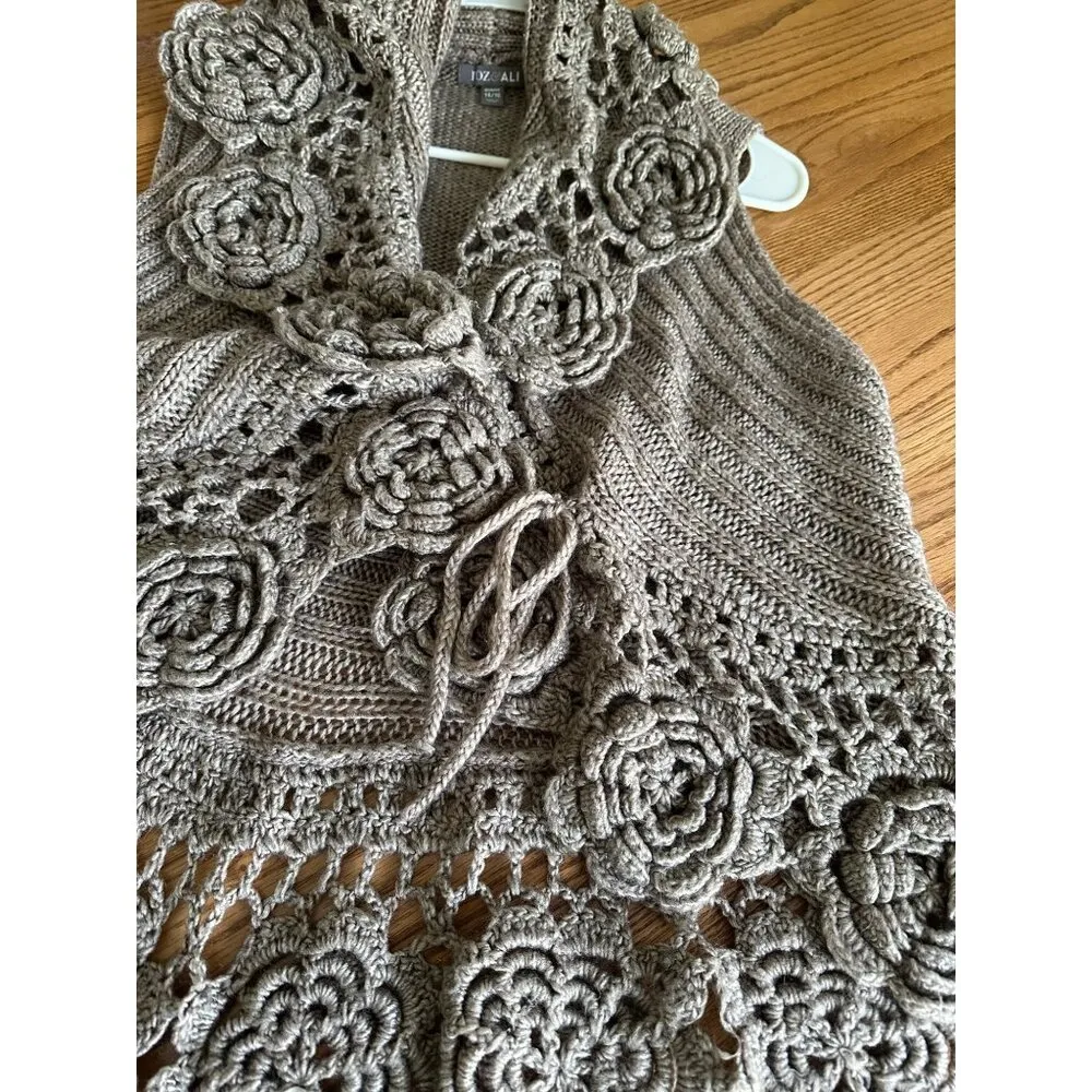 Roz & Ali Womens Crochet Knit Floral Vest 14/16 Wool Blend Sleeveless Open Front - Image 10