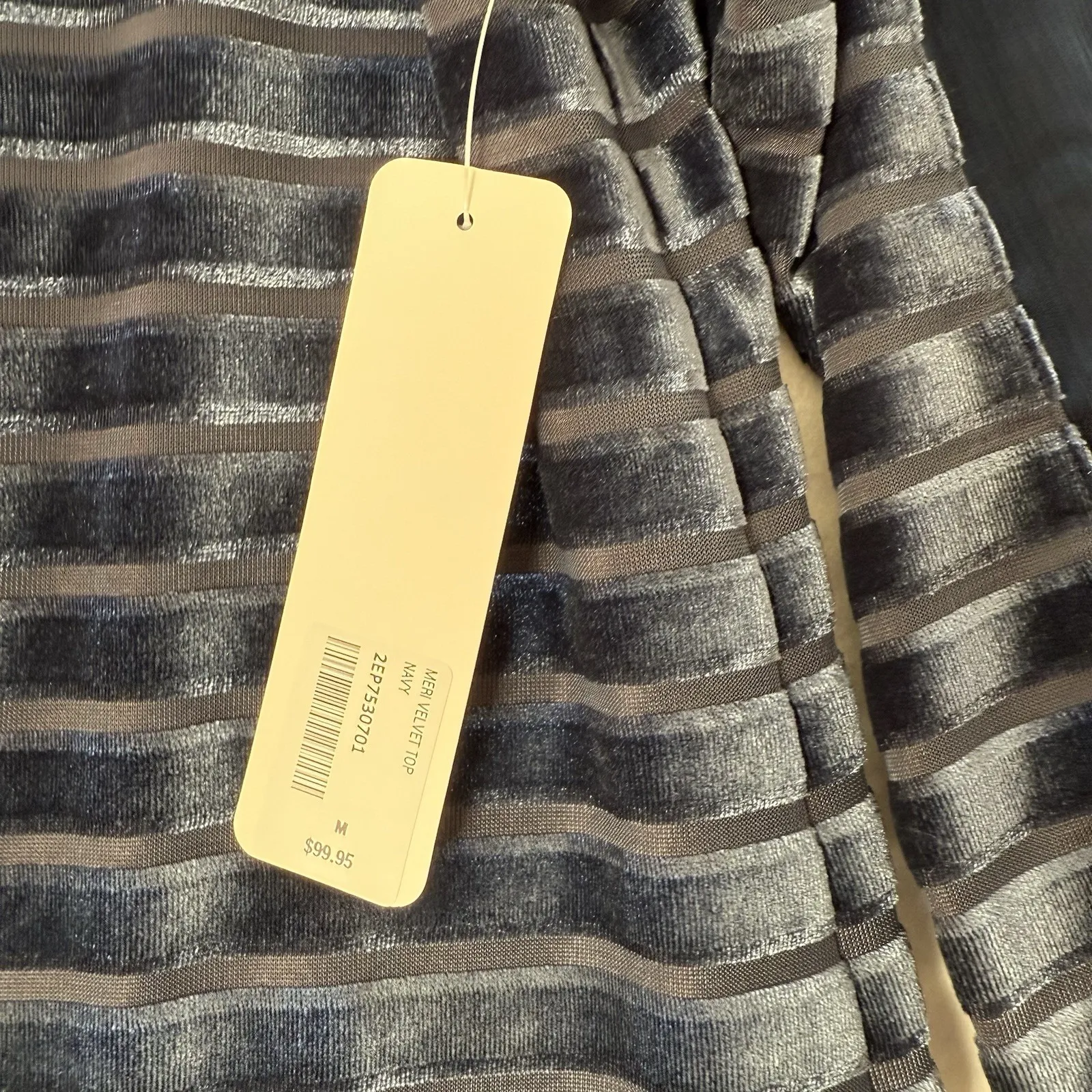 Soft Surroundings Shirt Womens‎ M  Navy Blue Meri Velvet Striped Top Lined New - Image 3