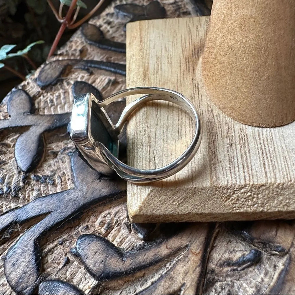 Ancient Roman Glass 925 Sterling Silver Ring Size 8 Black - Image 8