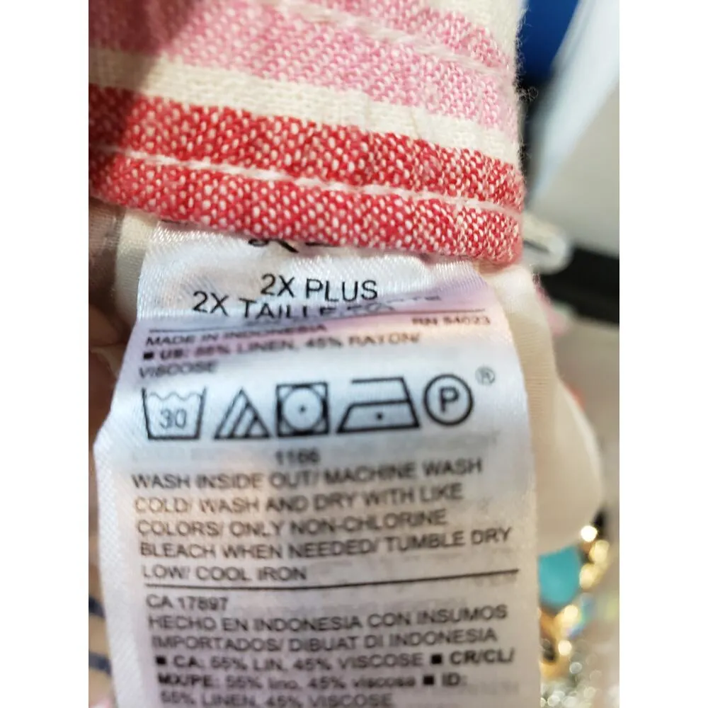 Old Navy Ankle Pants Womens 2X Plus Multi Striped Linen Relaxed Fit Drawstring - Image 6