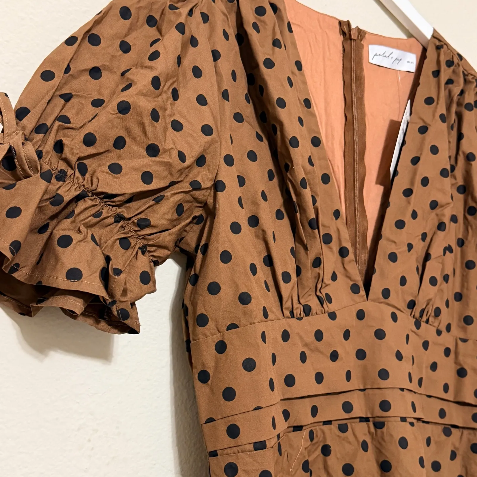 Petal & Pup Polka Dot Midi Dress Brown Pinup Retro Size Large - Image 5