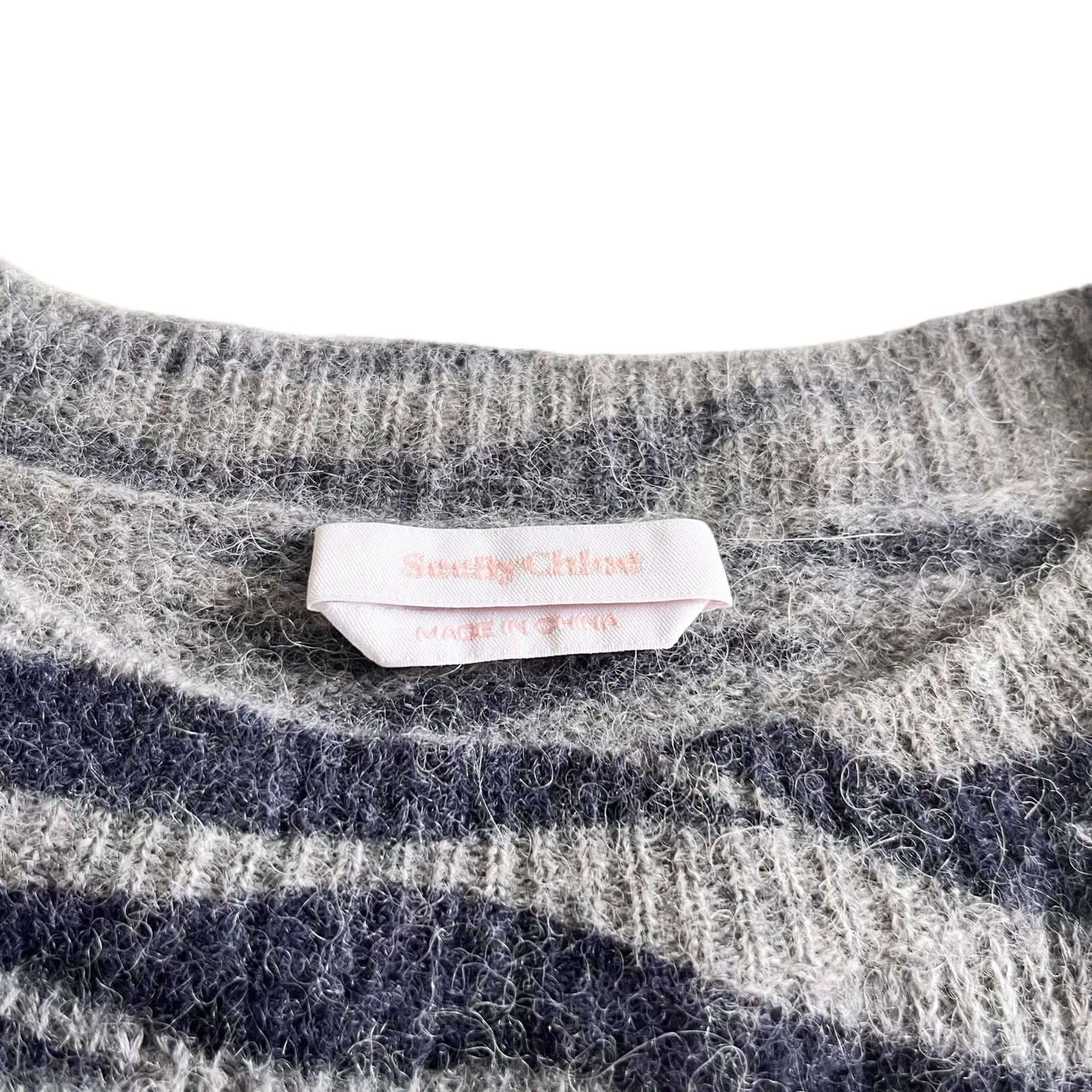See by Chloe Grey Melange Zebra Animal Print Striped Crewneck Wool Sweater Small - Image 5