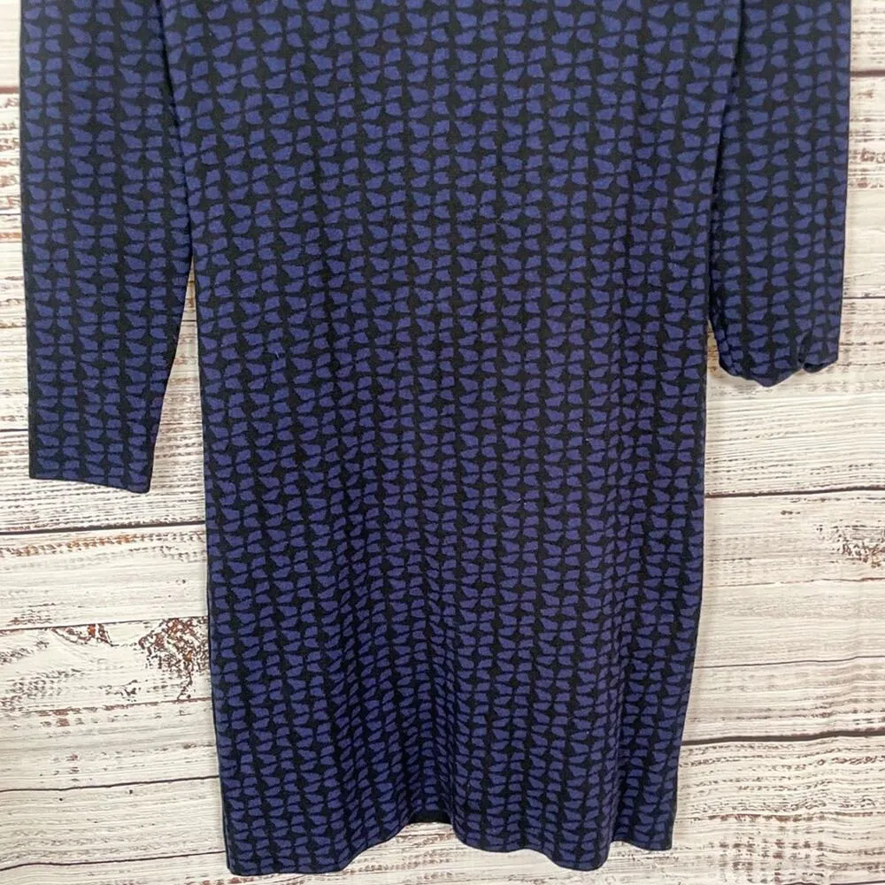 Yuka Black and Blue Quilted Faux Leather Sweater Dress, EUC, Size T2. US 4 - Image 3