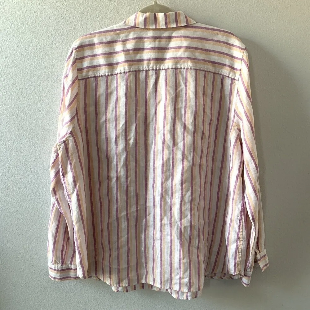 Chico's Size 16/18 Multicolor Stripe Linen Metallic Blend No Iron Button Shirt - Image 3