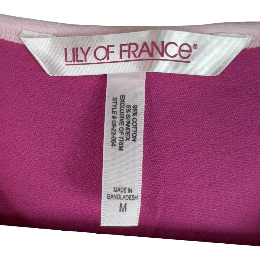 Lily of France Size Medium Short Cap Sleeves Crewneck Pink Tunic w/Raw H… - Image 5