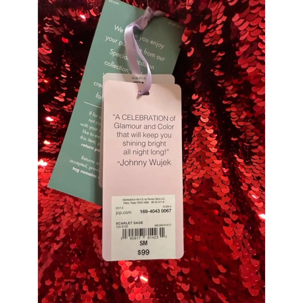 NEW Johnny Wujek Red Luxe Sequin Maxi Tall Holiday Christmas Lined Skirt M $99 Size M - Image 6