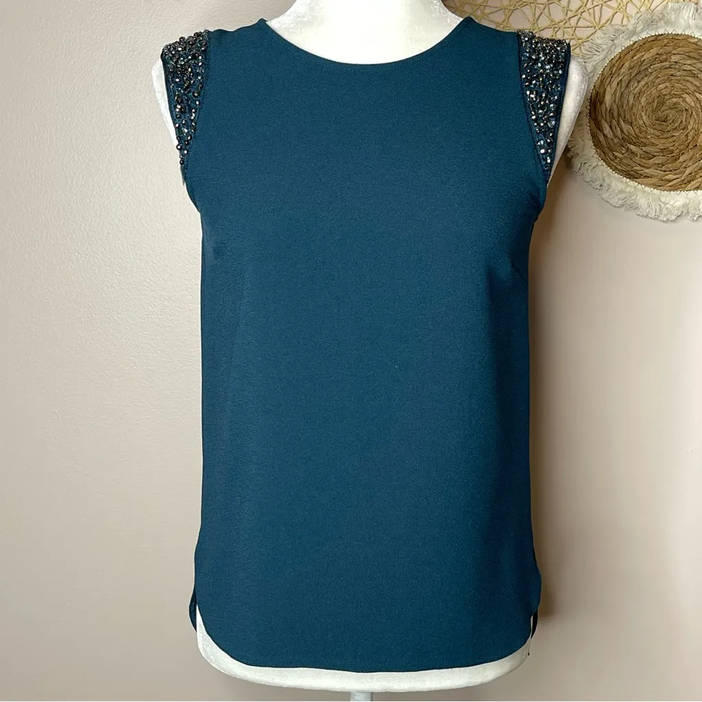 Atmosphere Teal Embellished Shoulder Cap Sleeve Blouse - 2 - Image 2