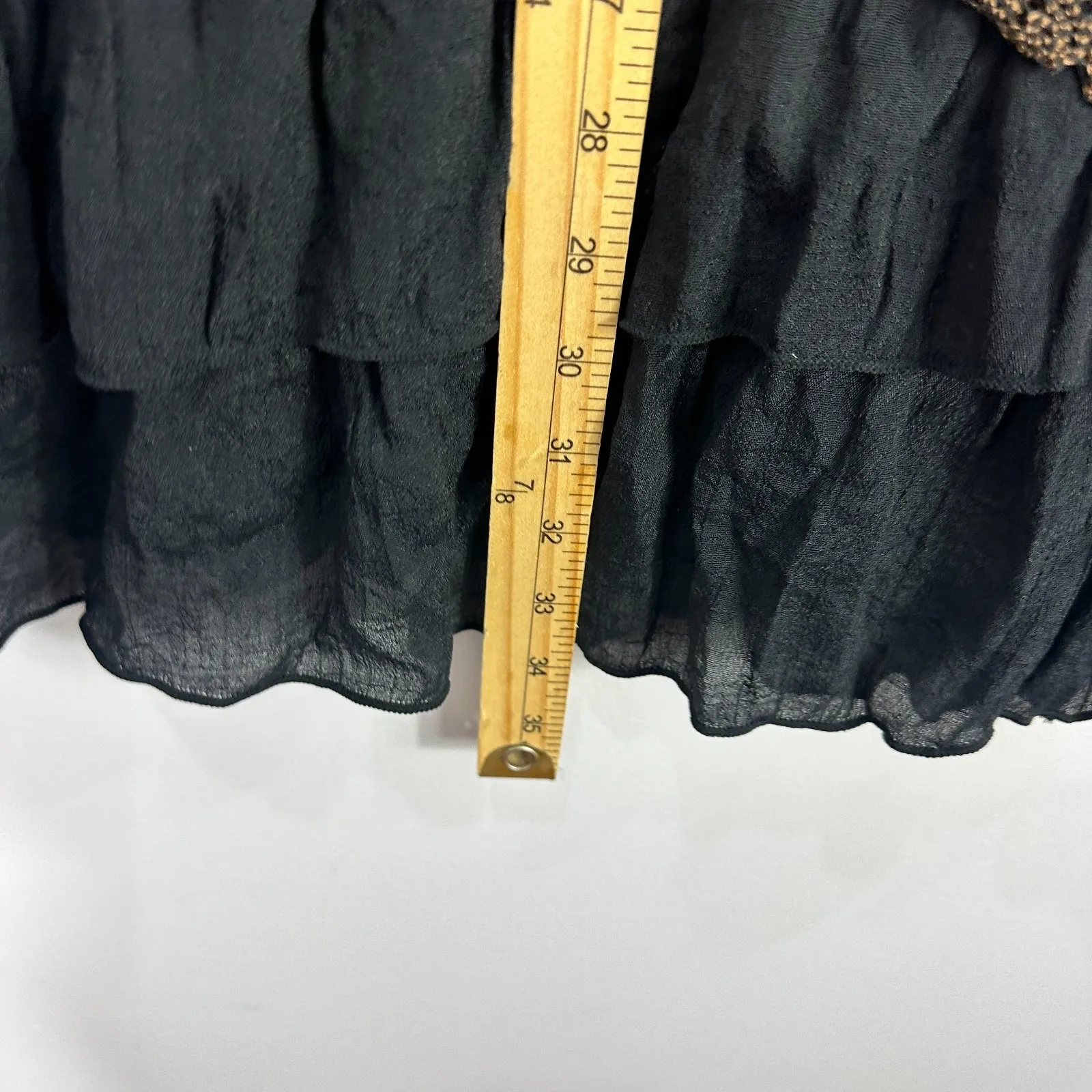 Formanality 1X Crochet‎ Lace Mini Dress Boho Festival Tunic Sheer Chiffon Hem Black Size XL - Image 3