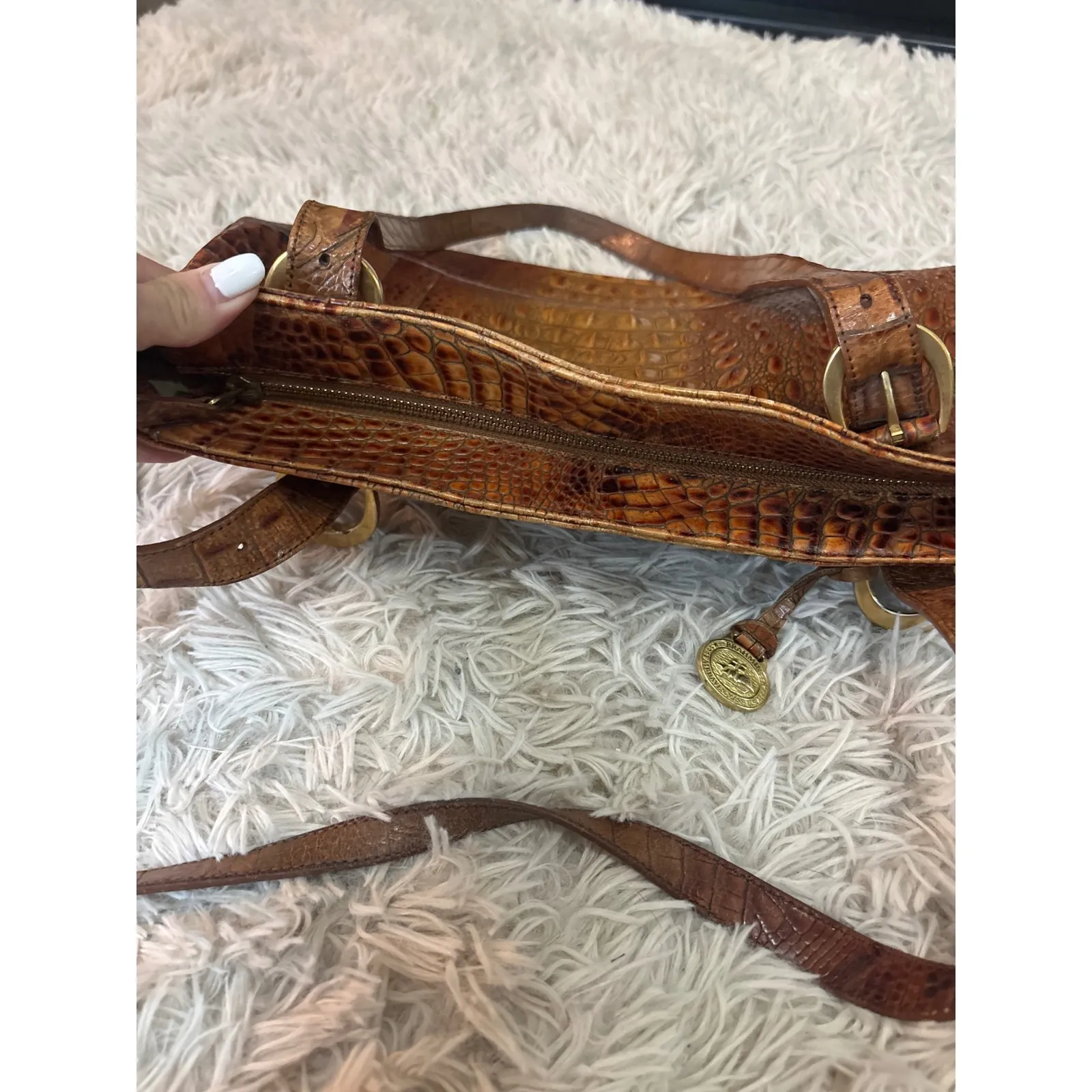 Vintage Brahmin Toasted Almond Collection Alligator Embossed Leather Purse Tote - Image 13