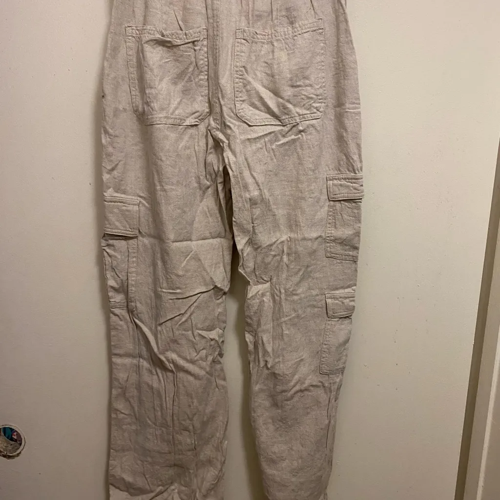 Hollister Womens Beige Ultra High Rise Cargo Pants S Linen Blend 28x29 Waist 28” - Image 6