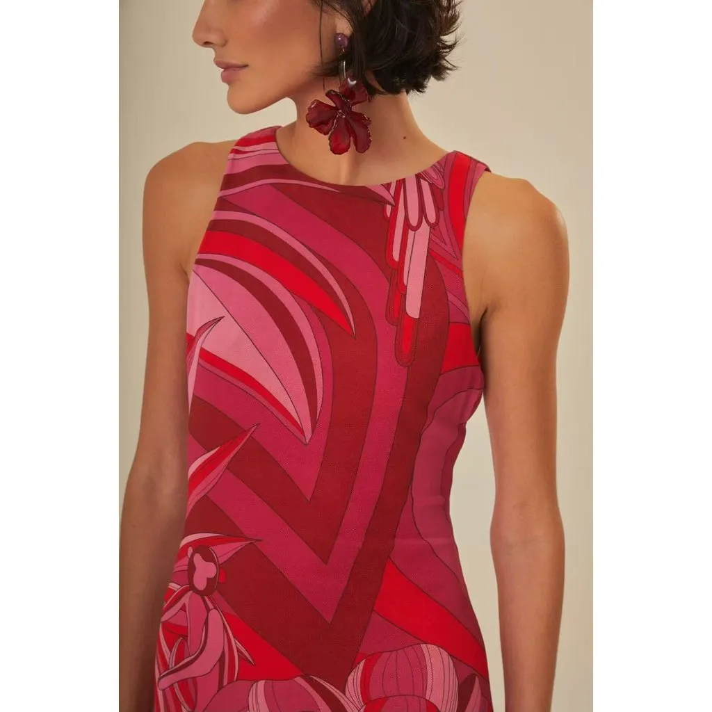 NWT Farm Rio Endless Summer Tulle Floral Flower Midi Dress Size L Pink Red - Image 3