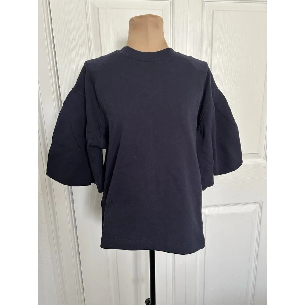 Madewell Womens Short Puff Sleeve Crew Neck Boxy Sweatshirt Tee Navy Blue XS - Image 3