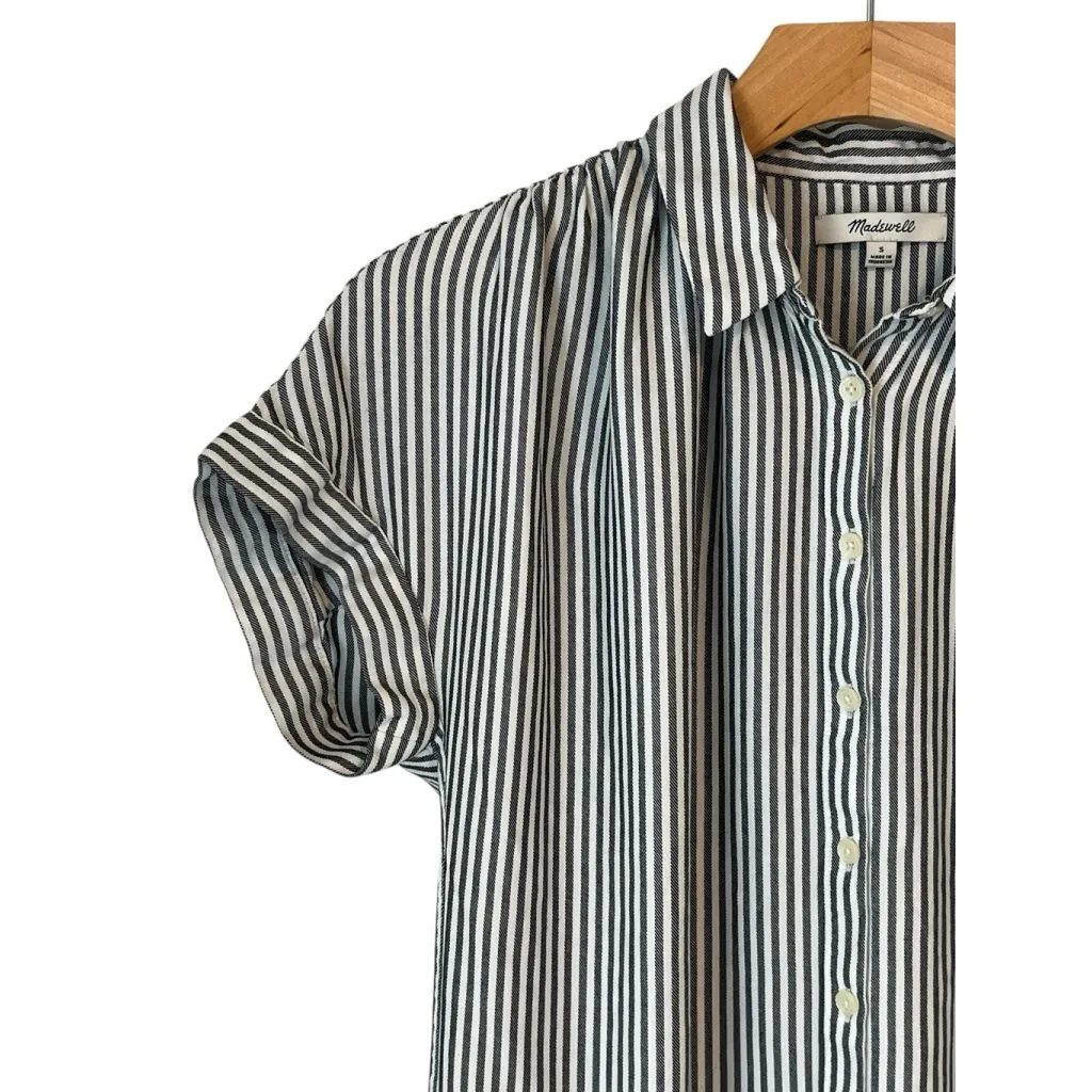Madewell Shirt Dress Women's Size S Gray White Striped Short Sleeve 100% Viscose - Image 2