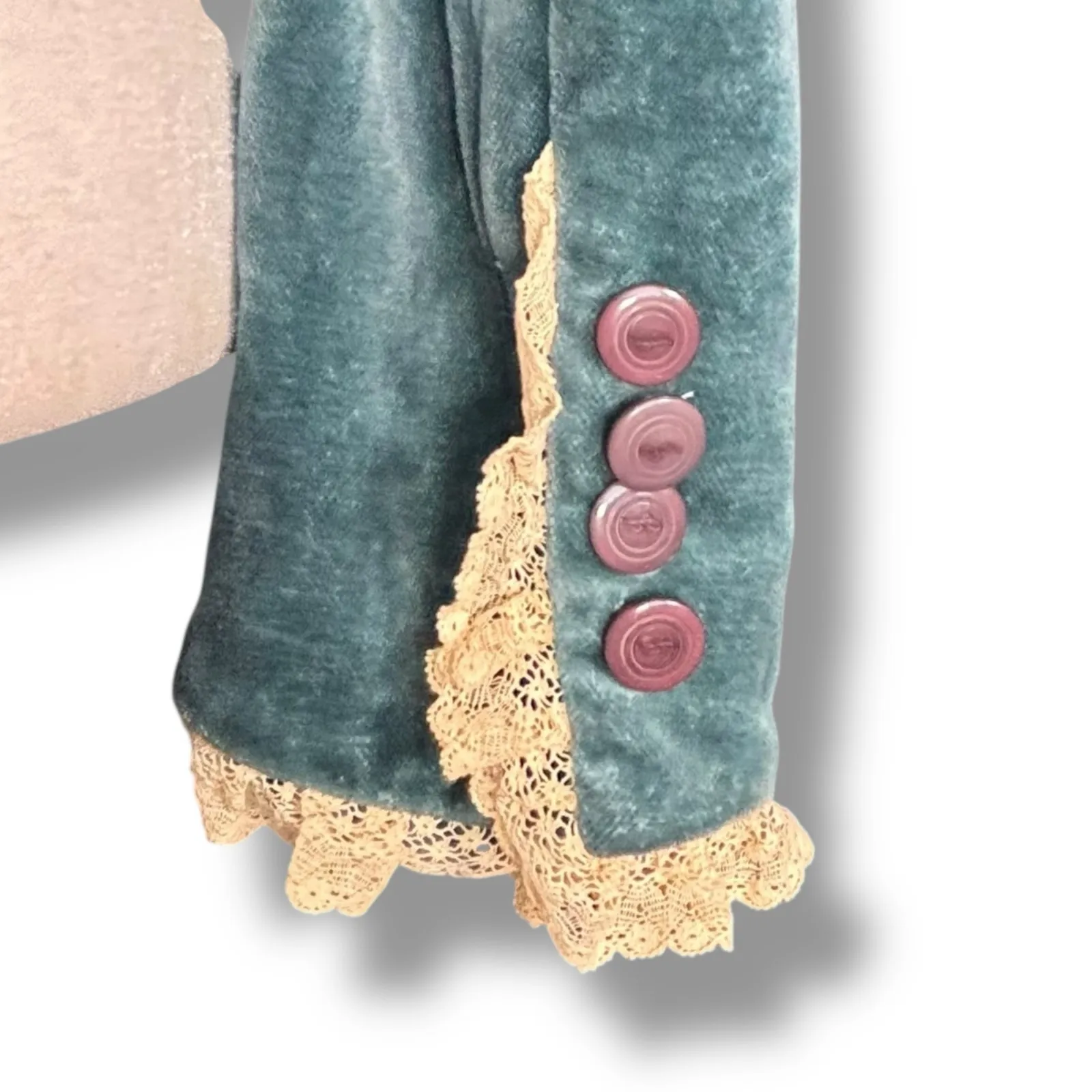 Vintage Juicy Couture Teal Velour Blazer Lace Cuff XS Gothic Romance Coquette - Image 7