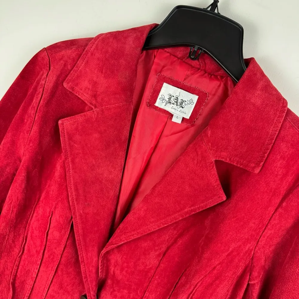 Y2K Red Suede Leather Western Chic Jacket Sz Large Corset Seam Moto - Image 4