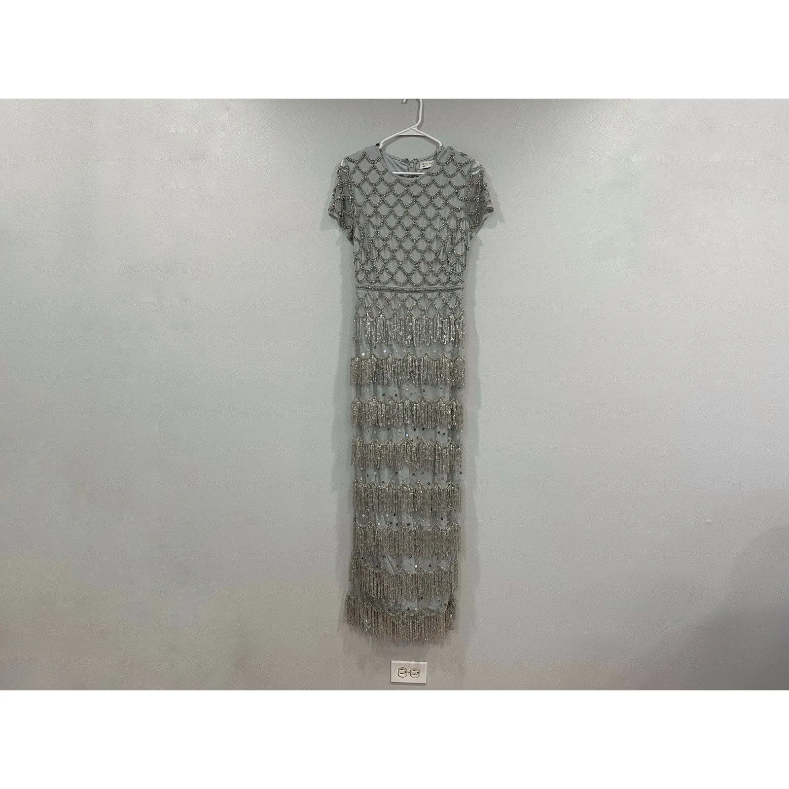 Mac Duggal 94077 Fringe Embellished Mesh Ankle Length Dress Sz 6 NEW - Image 2