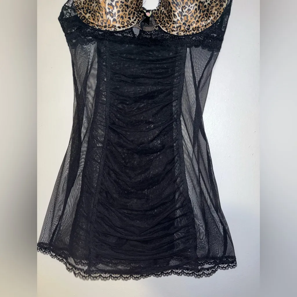 Victoria’s Secret Black‎ Leopard Print Lace Mesh Dress 36B Sultry & Chic Chemise - Image 3