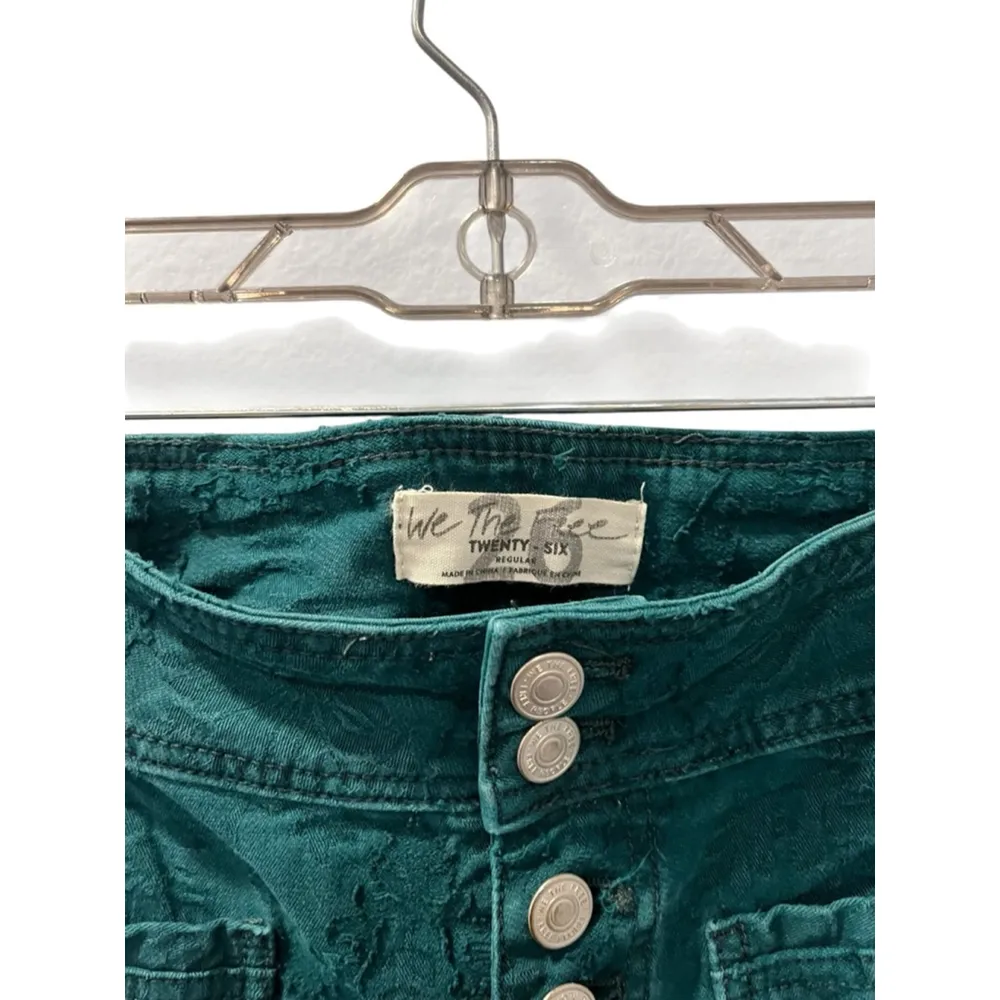 We The Free People Liv Crop Flare Textured Denim Jeans Size 26 Green Embossed - Image 6