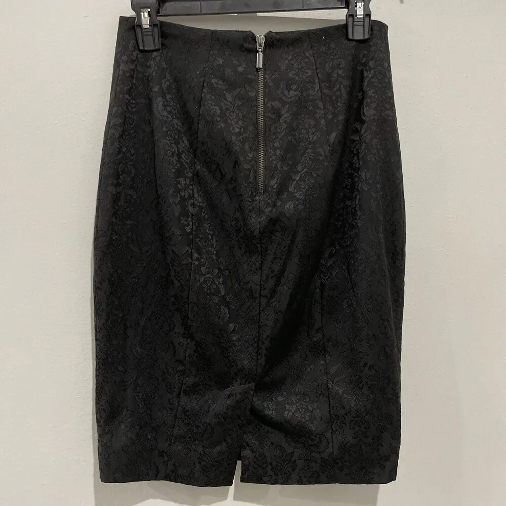 Mossimo Womans Black Textured Floral Pattern Straight Pencil Skirt Sz 2 Lined - Image 3