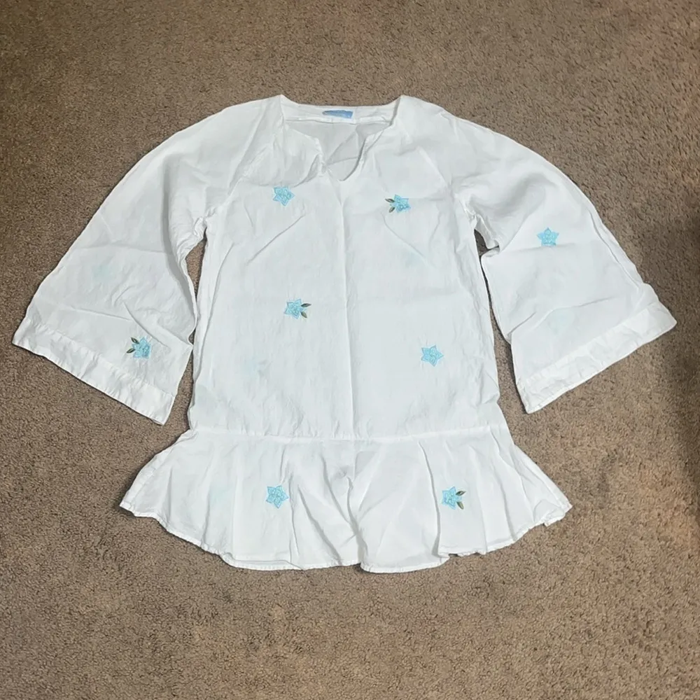 Andie x Fanm Mon The Serik Mini Dress Linen Embroidered Floral‎ White Medium - Image 5