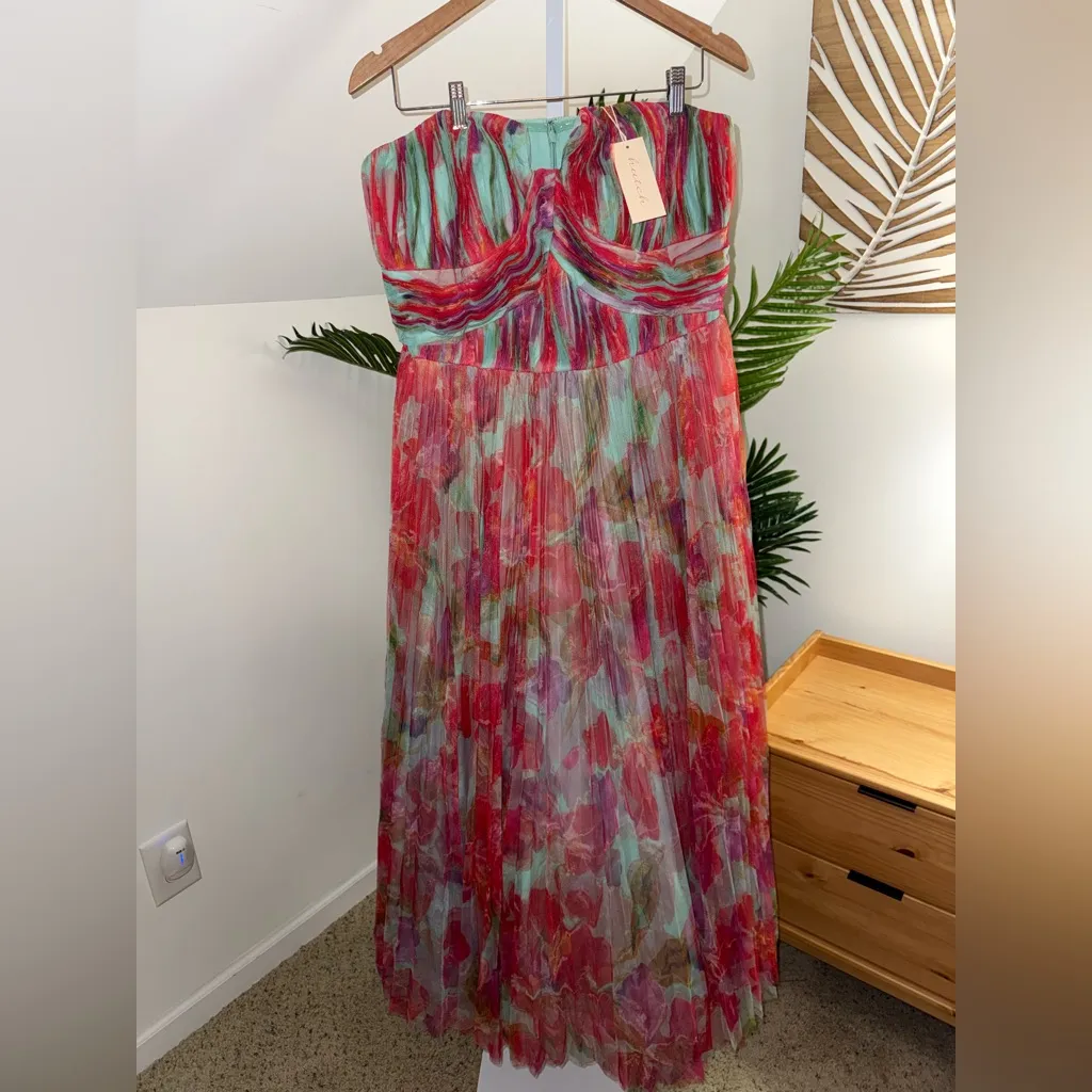 Hutch‎ Corene Strapless Floral Tulle A-Line Midi Dress 16w - Image 5