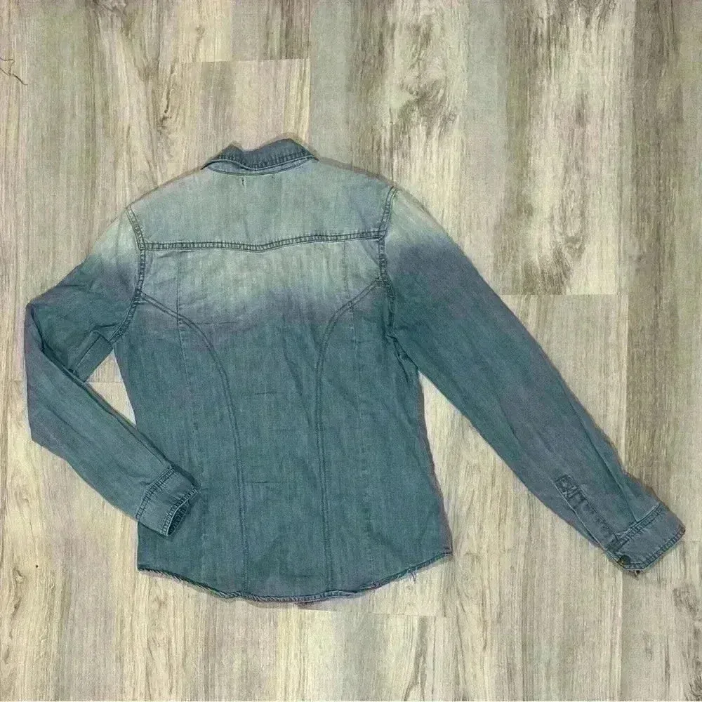 BDG Urban Outfitters Cotton Denim Long Sleeve Snap Down Shirt Pockets Size S - Image 3