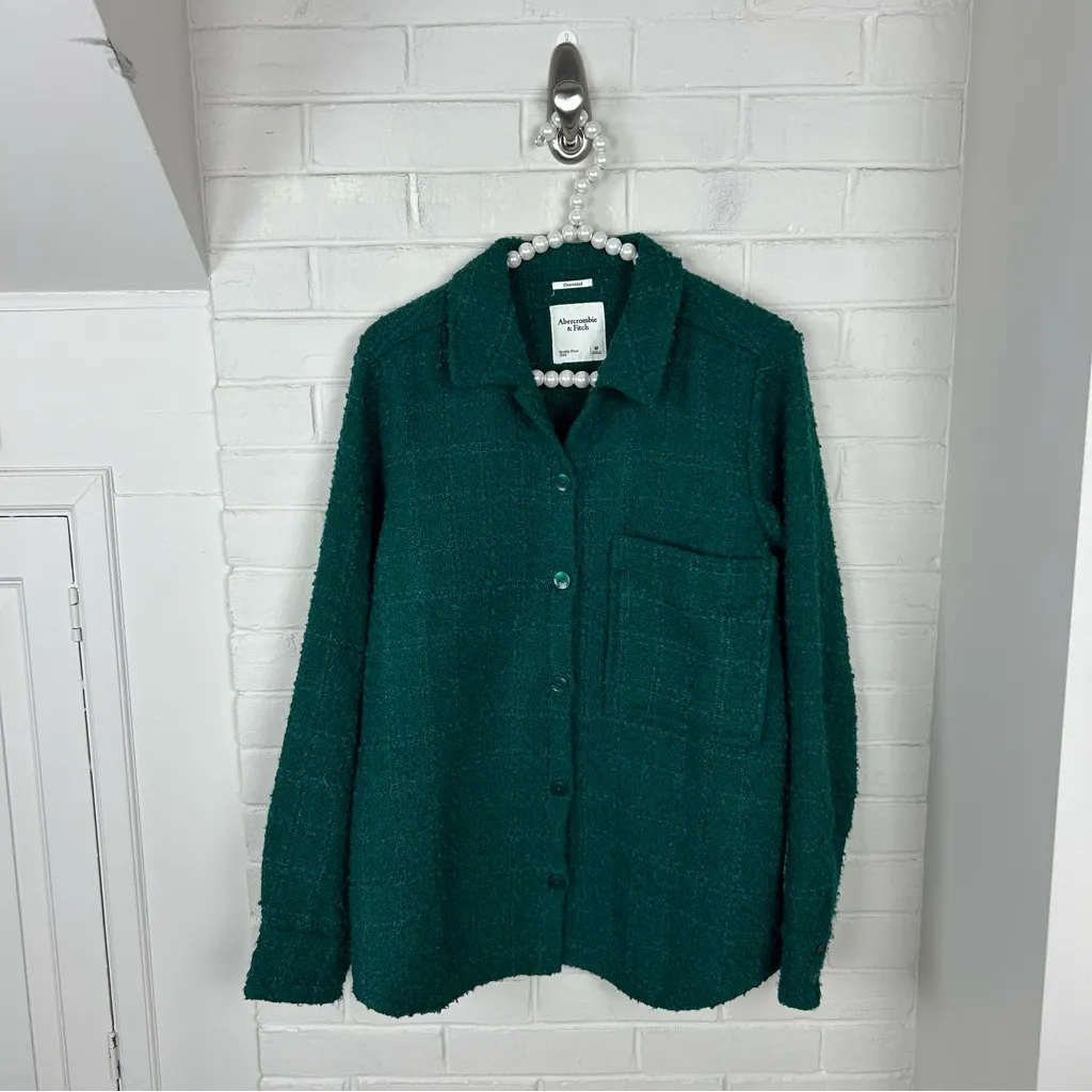 Abercrombie + Fitch Green Tweed Knit Oversize Shacket Size M - Image 8