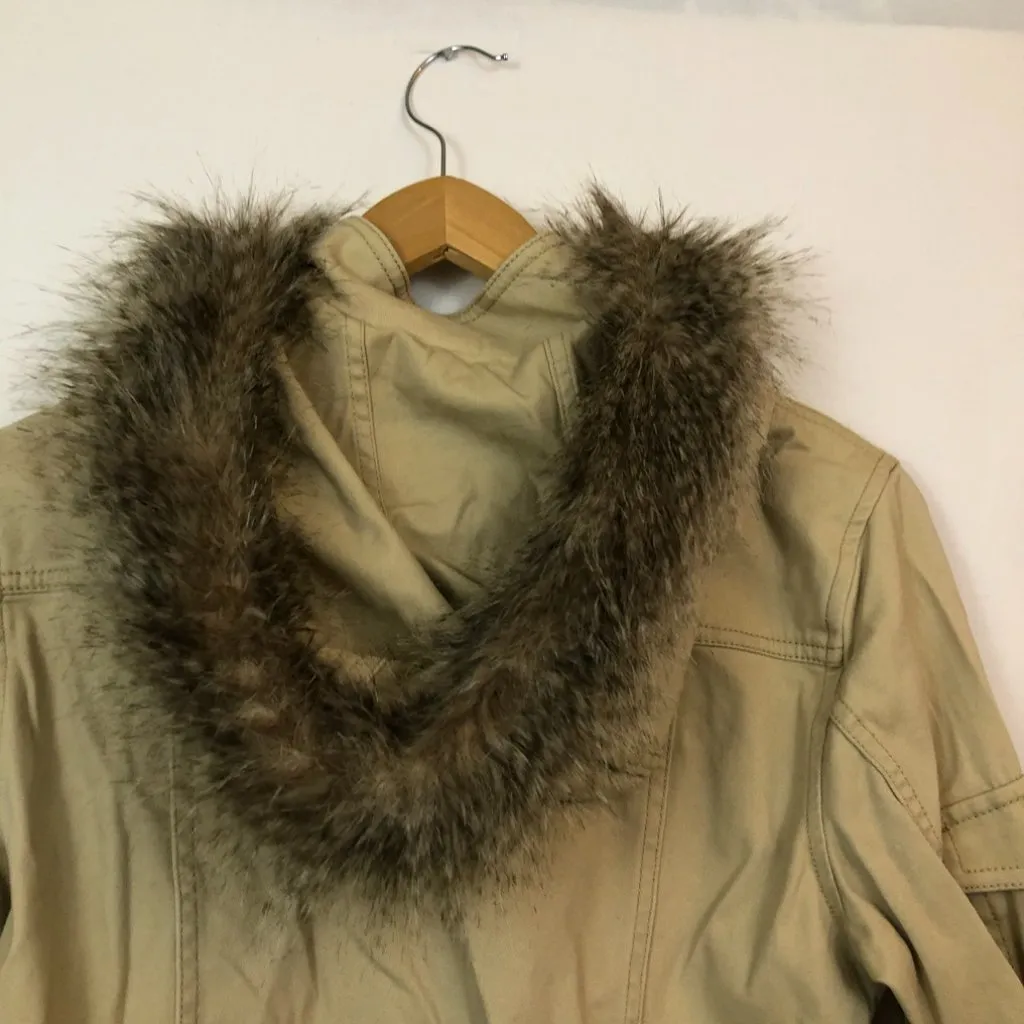 CABI 110 Nanook Jacket Tan Beige Brown Faux Fur Hooded Cotton Fall Jacket Coat - Image 15