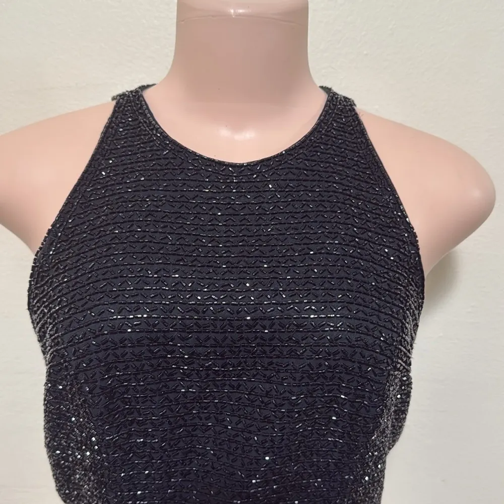 Oleg Cassini blacktie woman size 4 petite 100% silk sequined top formal dressy Black - Image 2